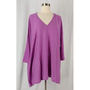 Carmen Marc Valvo 2X Purple V-neck Draped Sweater